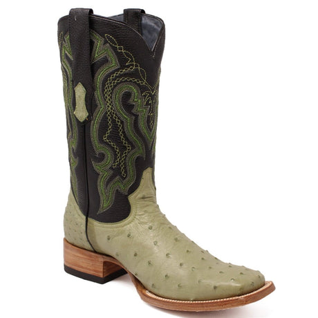 Tanner Mark Boots Boots Tanner Mark Men's Genuine Full Quill Ostrich Square Toe Boots Olive Green TMX200501