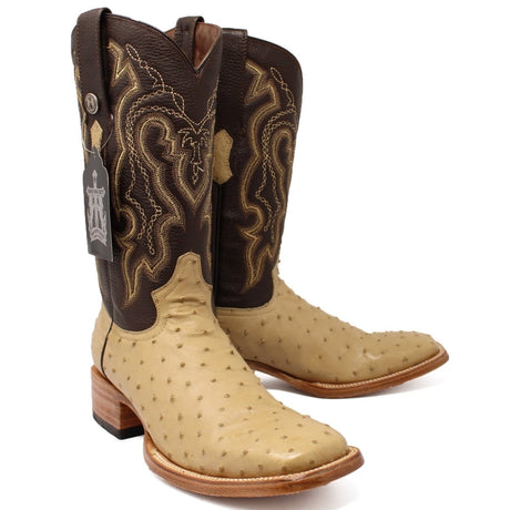 Tanner Mark Boots Boots Tanner Mark Men's Genuine Full Quill Ostrich Square Toe Boots Oryx TMX200500