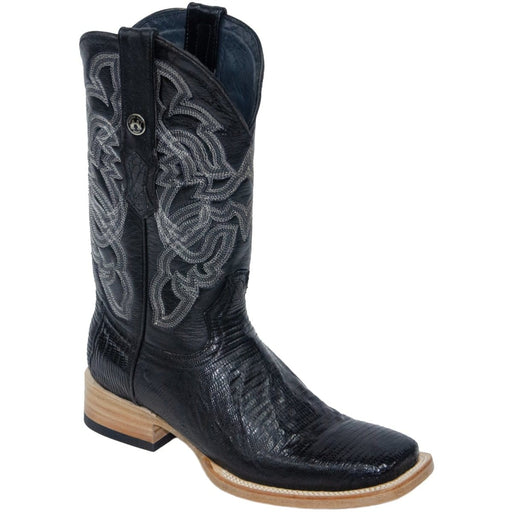 Tanner Mark Boots Boots Tanner Mark Men's Genuine Lizard Lather Square Toe Boots Black TMX200438