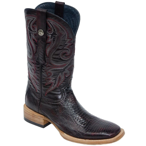 Tanner Mark Boots Boots Tanner Mark Men's Genuine Lizard Leather Square Toe Boots Black Cherry TMX200364