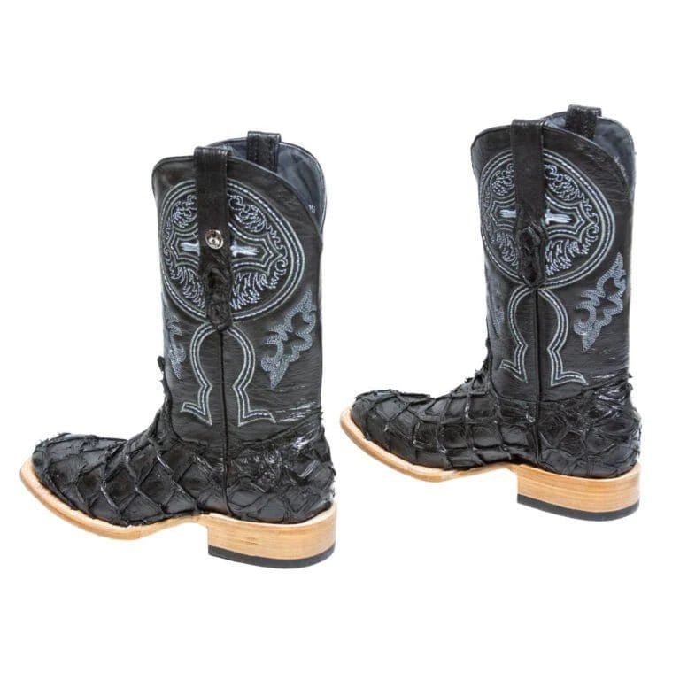 Tanner Mark Boots Boots Tanner Mark Men's Genuine Monster Fish Leather Square Toe Boots Black TMX201308