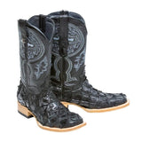 Tanner Mark Boots Boots Tanner Mark Men's Genuine Monster Fish Leather Square Toe Boots Black TMX201308