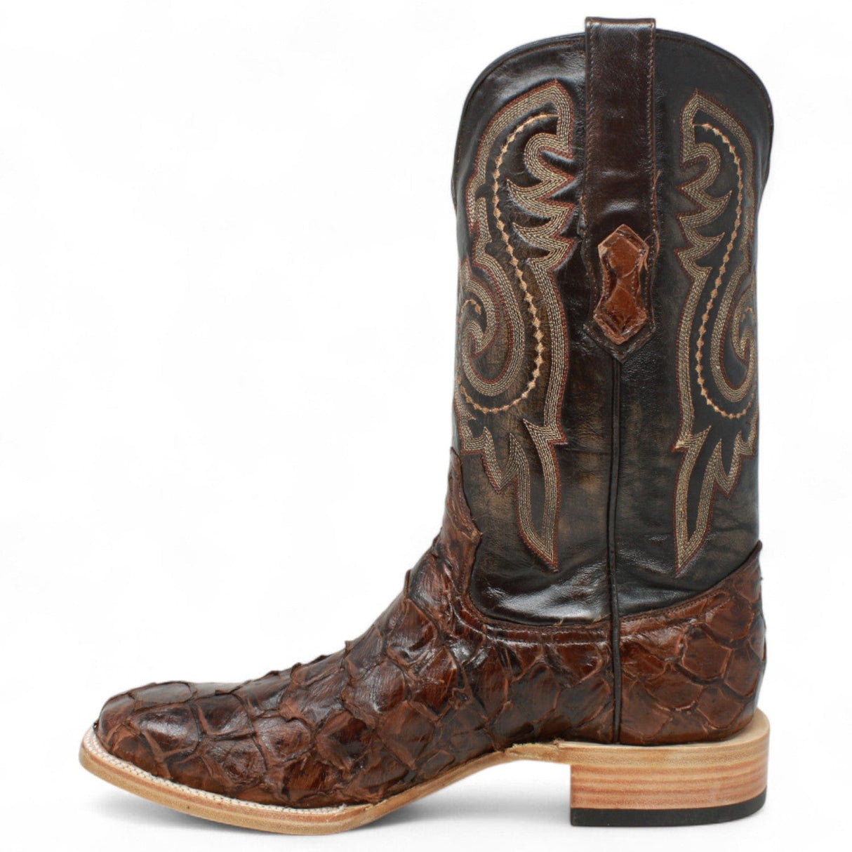 Tanner Mark Boots Boots Tanner Mark Men's Genuine Monster Fish Leather Square Toe Boots Brown TMX201307