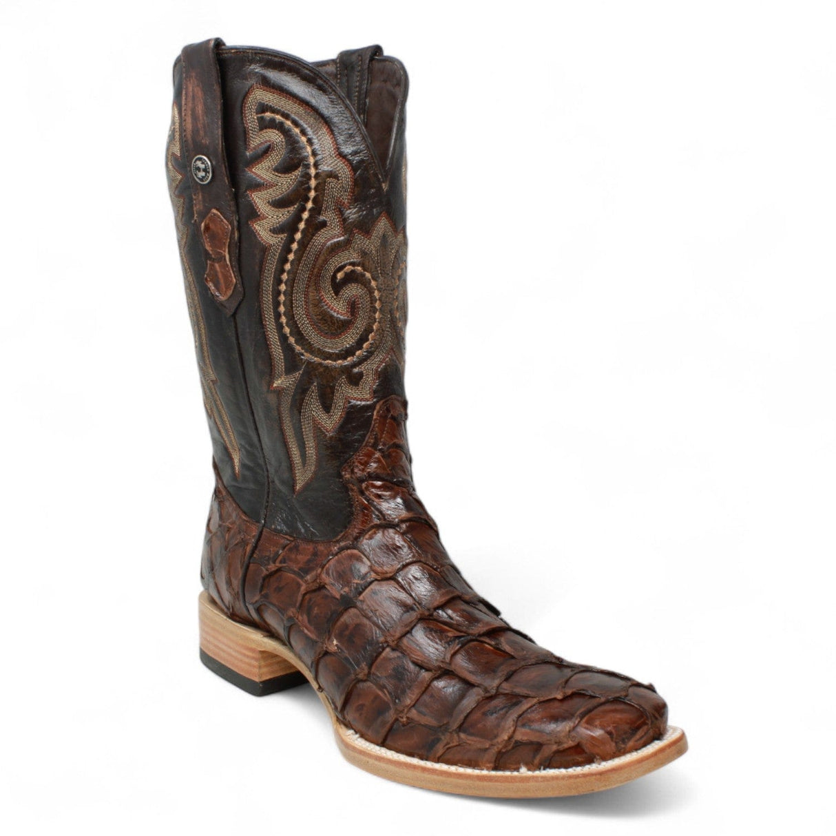 Tanner Mark Boots Boots Tanner Mark Men's Genuine Monster Fish Leather Square Toe Boots Brown TMX201307