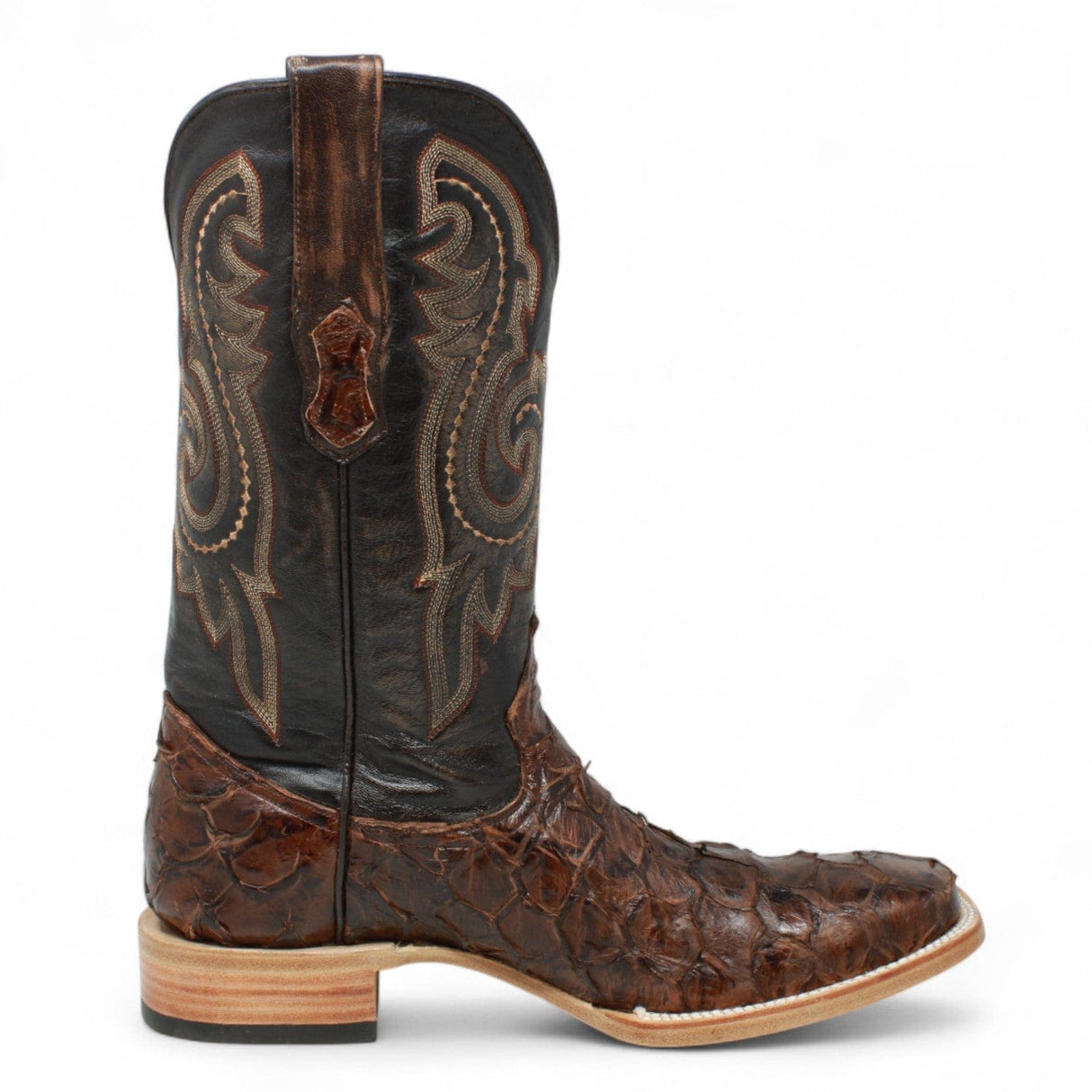 Tanner Mark Boots Boots Tanner Mark Men's Genuine Monster Fish Leather Square Toe Boots Brown TMX201307