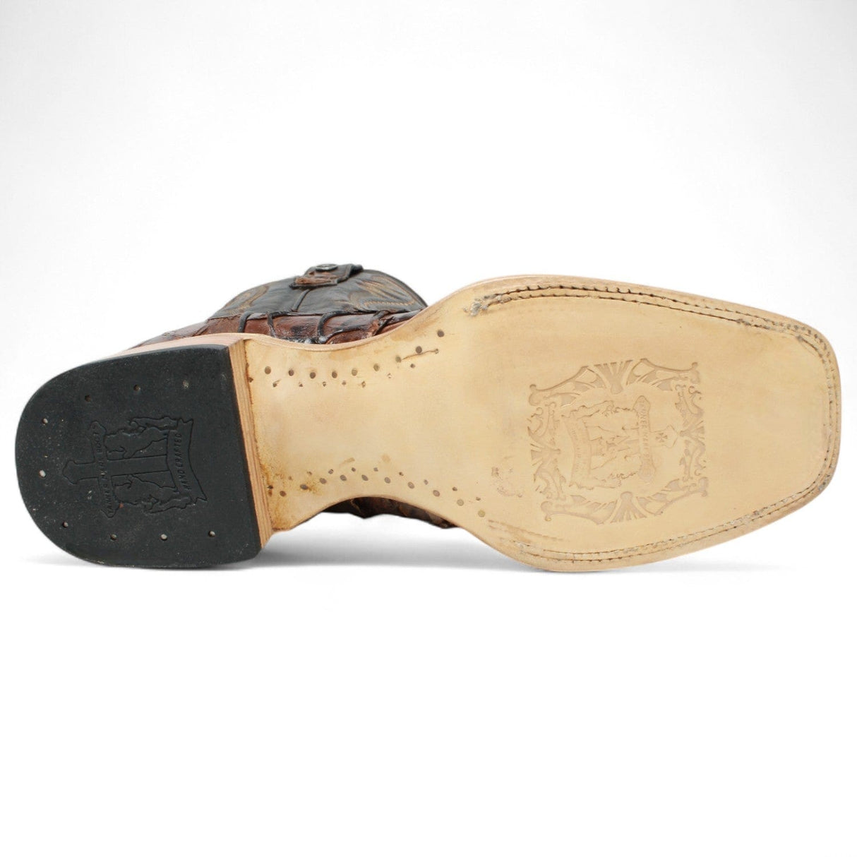 Tanner Mark Boots Boots Tanner Mark Men's Genuine Monster Fish Leather Square Toe Boots Brown TMX201307