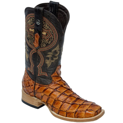 Tanner Mark Boots Boots Tanner Mark Men's Genuine Monster Fish Leather Square Toe Boots Cognac TMX201306