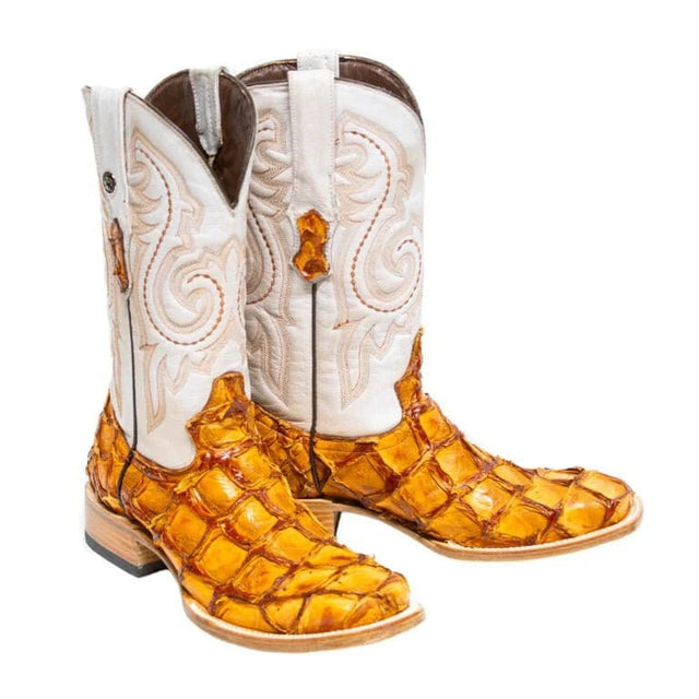 Tanner Mark Boots Boots Tanner Mark Men's Genuine Monster Fish Leather Square Toe Boots Cognac TMX201306