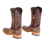 Tanner Mark Boots Boots Tanner Mark Men's Genuine Monster Fish Square Toe Boots Antique Saddle TMX201329