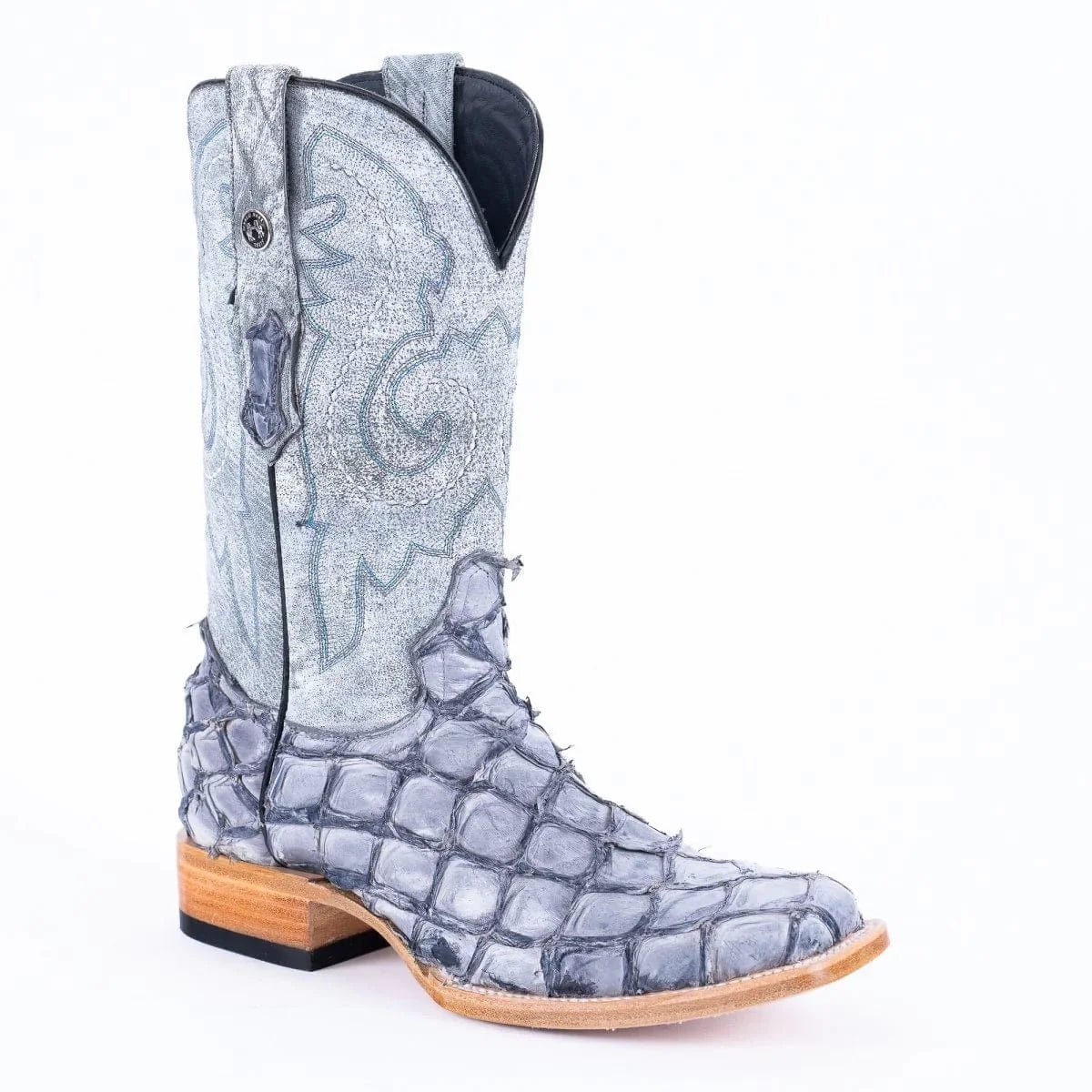 Tanner Mark Boots Boots Tanner Mark Men's Genuine Monster Fish Square Toe Boots Blue TMX201320