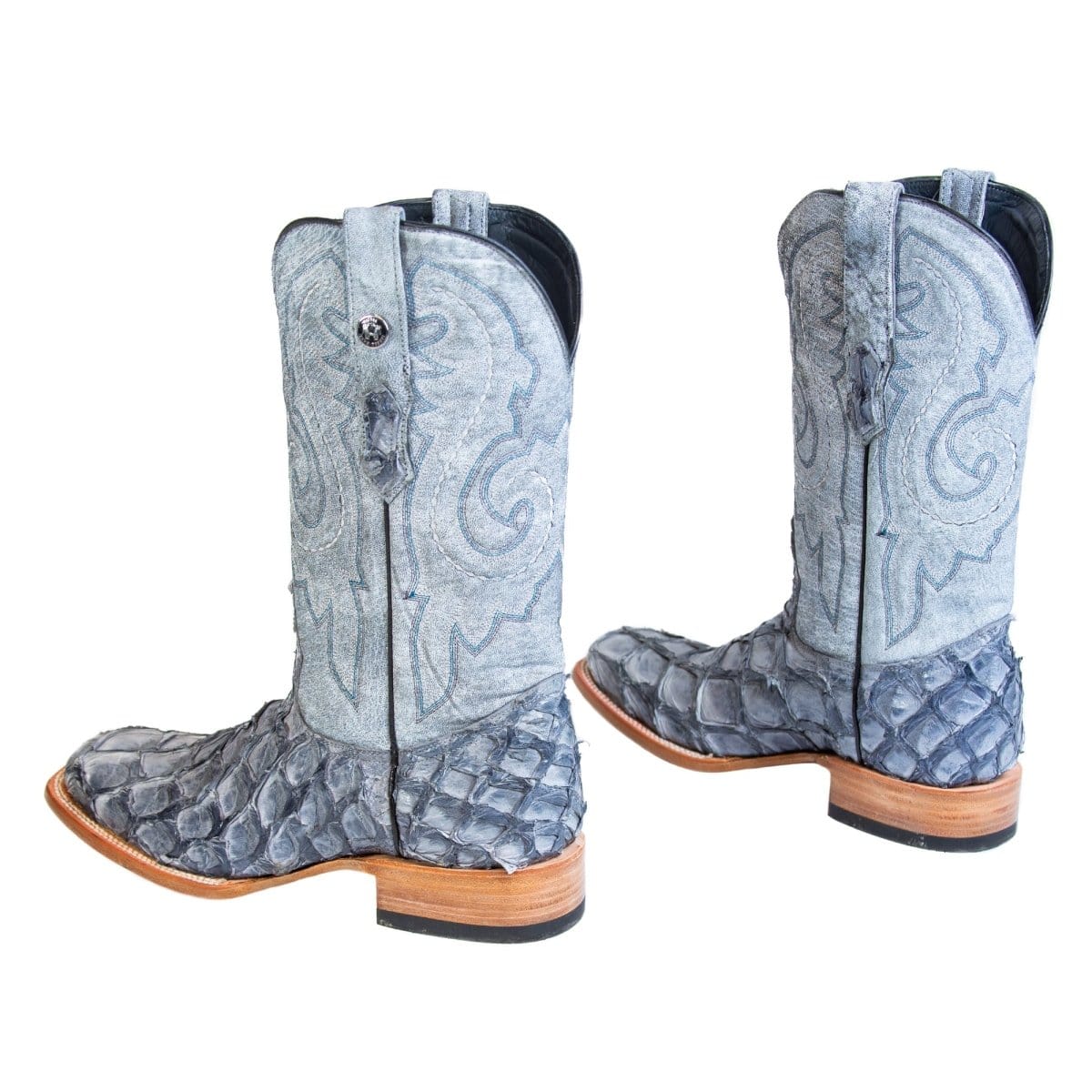 Tanner Mark Boots Boots Tanner Mark Men's Genuine Monster Fish Square Toe Boots Blue TMX201320