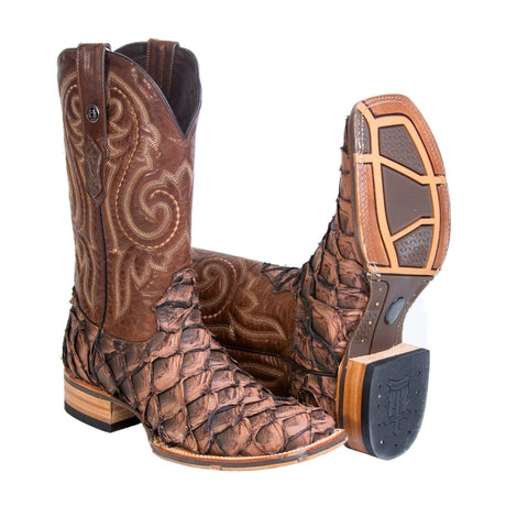 Tanner Mark Boots Boots Tanner Mark Men's Genuine Monster Fish Square Toe Boots Brown TMX208060