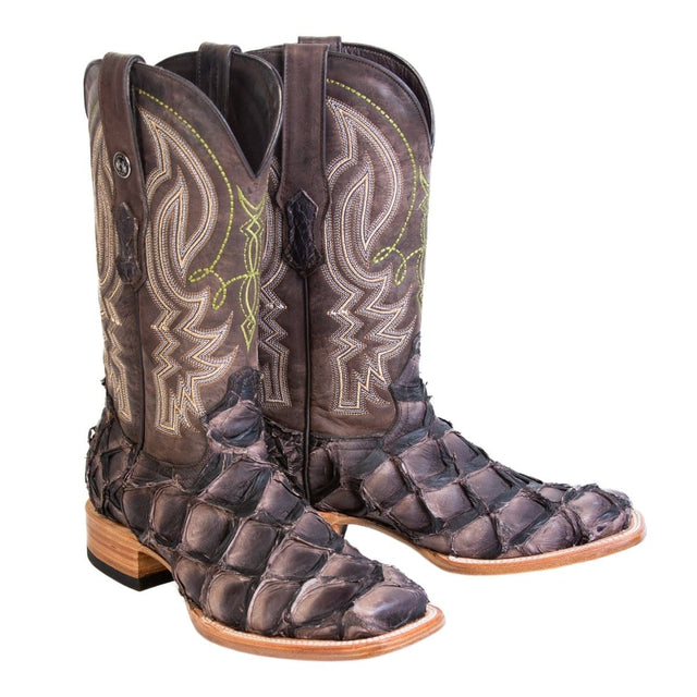 Tanner Mark Boots Boots Tanner Mark Men's Genuine Monster Fish Square Toe Boots Chocolate TMX201319