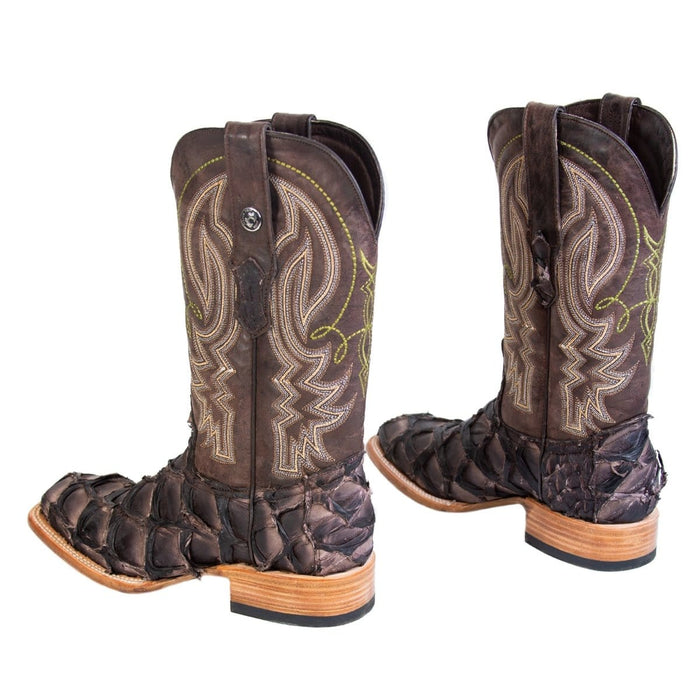 Tanner Mark Boots Boots Tanner Mark Men's Genuine Monster Fish Square Toe Boots Chocolate TMX201319