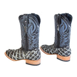 Tanner Mark Boots Boots Tanner Mark Men's Genuine Monster Fish Square Toe Boots Grey Bicolor TMX201330