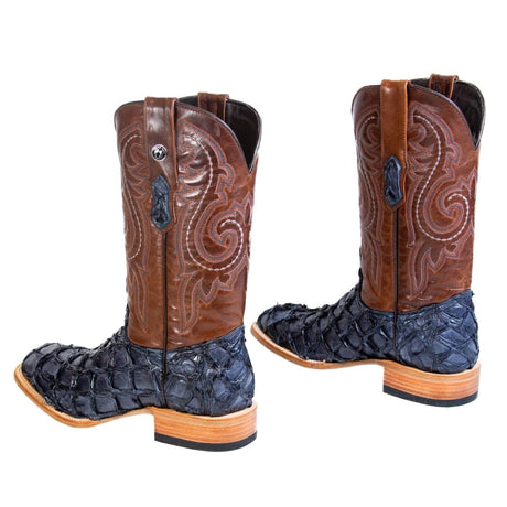 Tanner Mark Boots Boots Tanner Mark Men's Genuine Monster Fish Square Toe Boots Navy Blue TMX201336