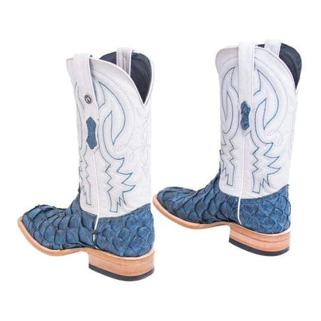 Tanner Mark Boots Boots Tanner Mark Men's Genuine Monster Fish Square Toe Boots Sky Blue Matte TMX201323