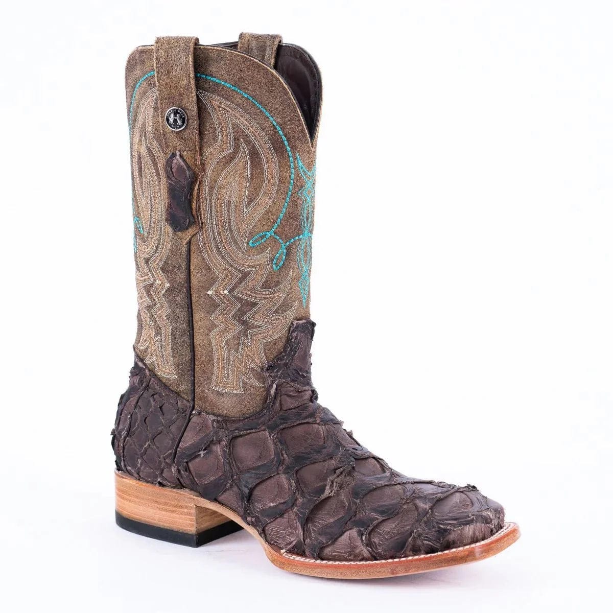 Tanner Mark Boots Boots Tanner Mark Men's Genuine Monster Fish Square Toe Boots Tobacco TMX201324