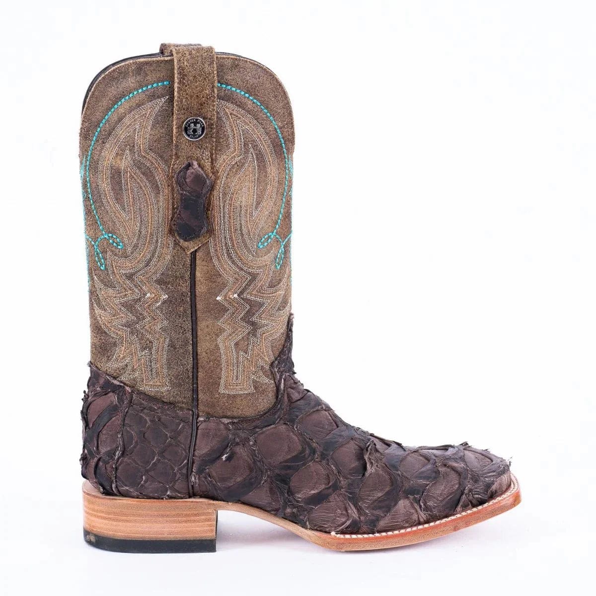 Tanner Mark Boots Boots Tanner Mark Men's Genuine Monster Fish Square Toe Boots Tobacco TMX201324