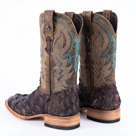 Tanner Mark Boots Boots Tanner Mark Men's Genuine Monster Fish Square Toe Boots Tobacco TMX201324