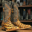 Tanner Mark Boots Boots Tanner Mark Men's Genuine Monster Leather Fish Square Toe Boots Brandy TMX208019