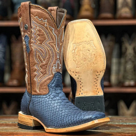 Tanner Mark Boots Boots Tanner Mark Men's Genuine Python Square Toe Boots Blue Jeans TMX208030