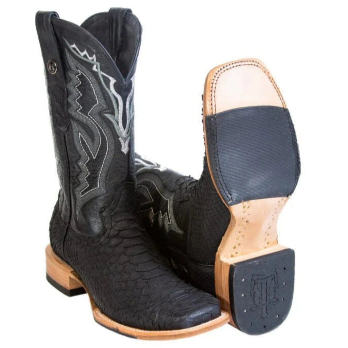 Tanner Mark Boots Boots Tanner Mark Men's Genuine Python Square Toe Boots Matte Black TMX208038