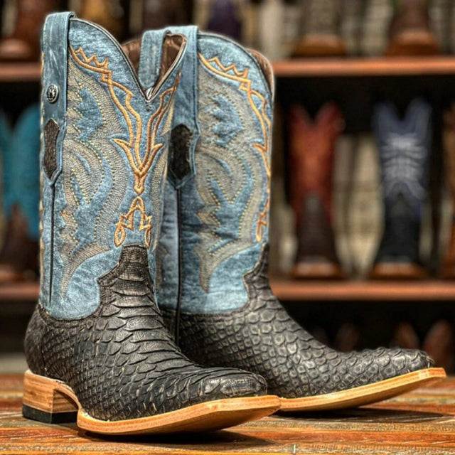 Tanner Mark Boots Boots Tanner Mark Men's Genuine Python Square Toe Boots Matte Brown TMX208022