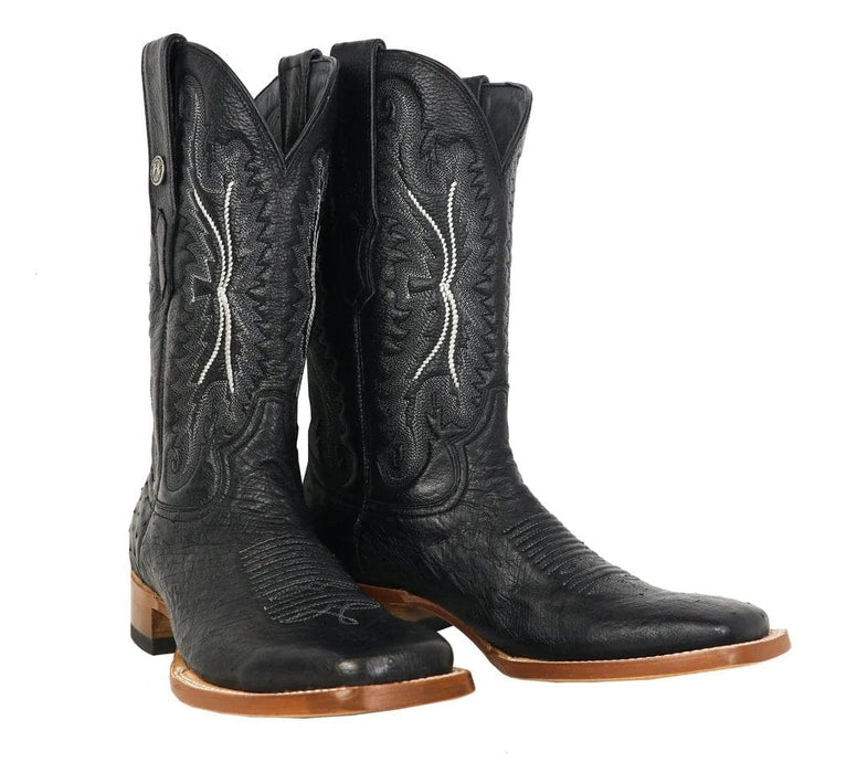 Tanner Mark Boots Boots Tanner Mark Men's Genuine Smooth Ostrich Square Toe Boots Black TMX200185