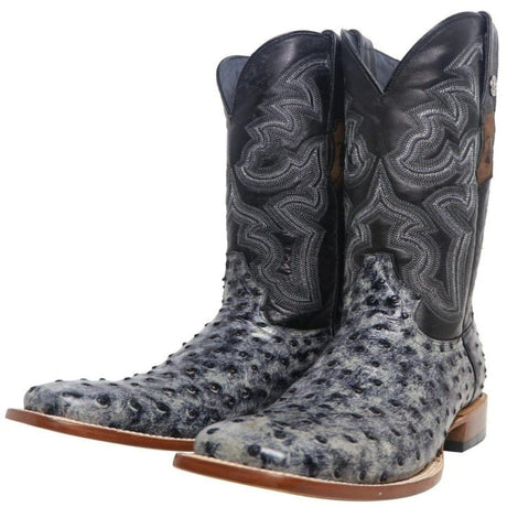 Tanner Mark Boots Boots Tanner Mark Men's Guthrie Print Ostrich Square Toe Boots Rustic Black TM200962