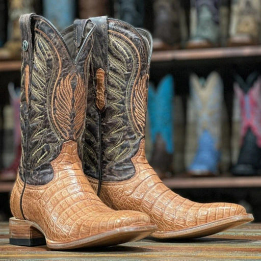 Tanner Mark Boots Boots Tanner Mark Men's Hodge Genuine Caiman Belly Square Toe Boots Cognac TMX200355