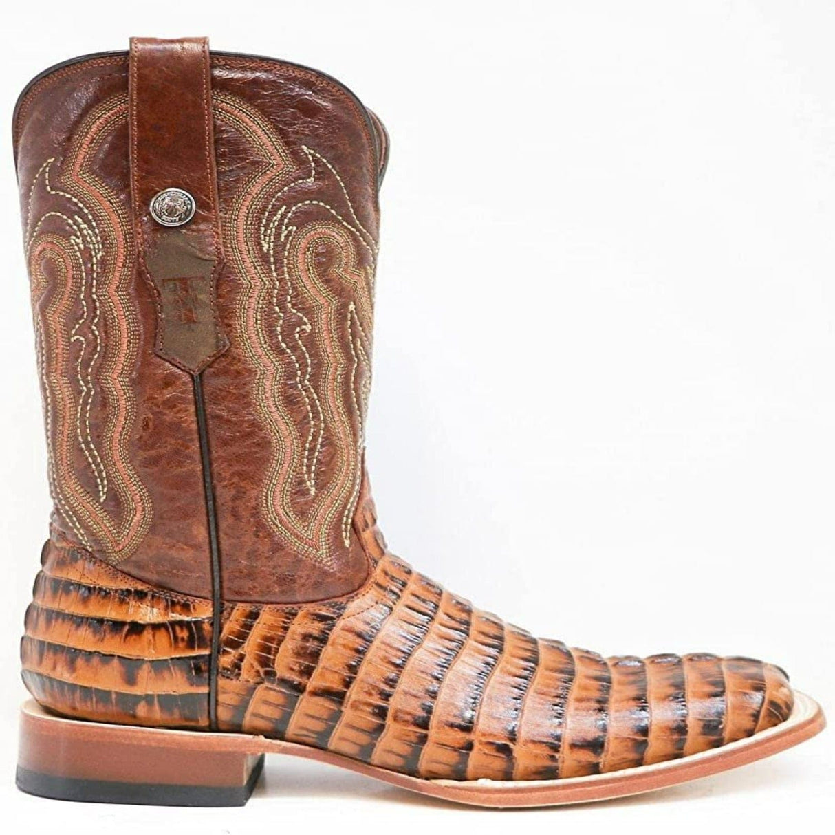 Tanner Mark Boots Boots Tanner Mark Men's Hudson Print Caiman Tail Square Toe Boots Cognac TM201703