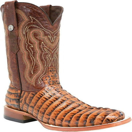 Tanner Mark Boots Boots Tanner Mark Men's Hudson Print Caiman Tail Square Toe Boots Cognac TM201703