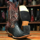 Tanner Mark Boots Boots Tanner Mark Men's Lambert Print Caiman Belly Square Toe Boots Black TM207039