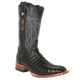 Tanner Mark Boots Boots Tanner Mark Men's Lufkin Print Caiman Tail Square Toe Boots Black TM201705