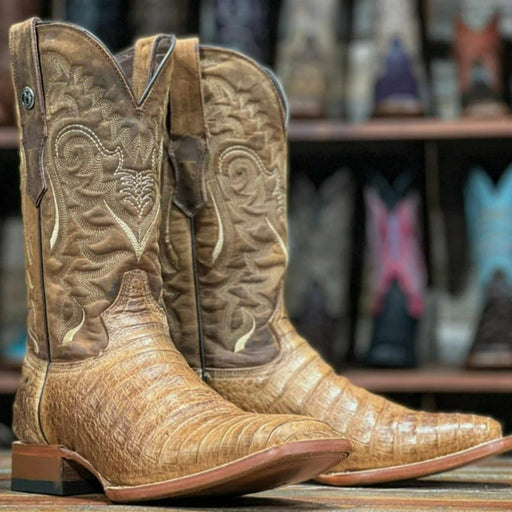 Tanner Mark Boots Boots Tanner Mark Men's Midland Print Caiman Belly Square Toe Boots Antique Saddle TM207005