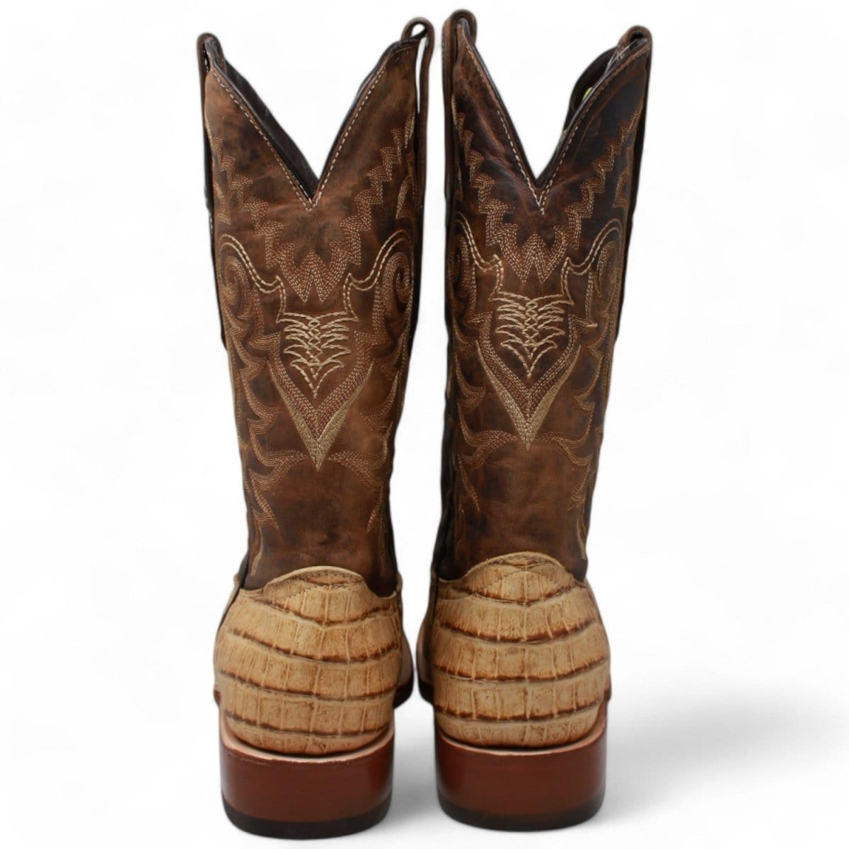 Tanner Mark Boots Boots Tanner Mark Men's Midland Print Caiman Belly Square Toe Boots Antique Saddle TM207005