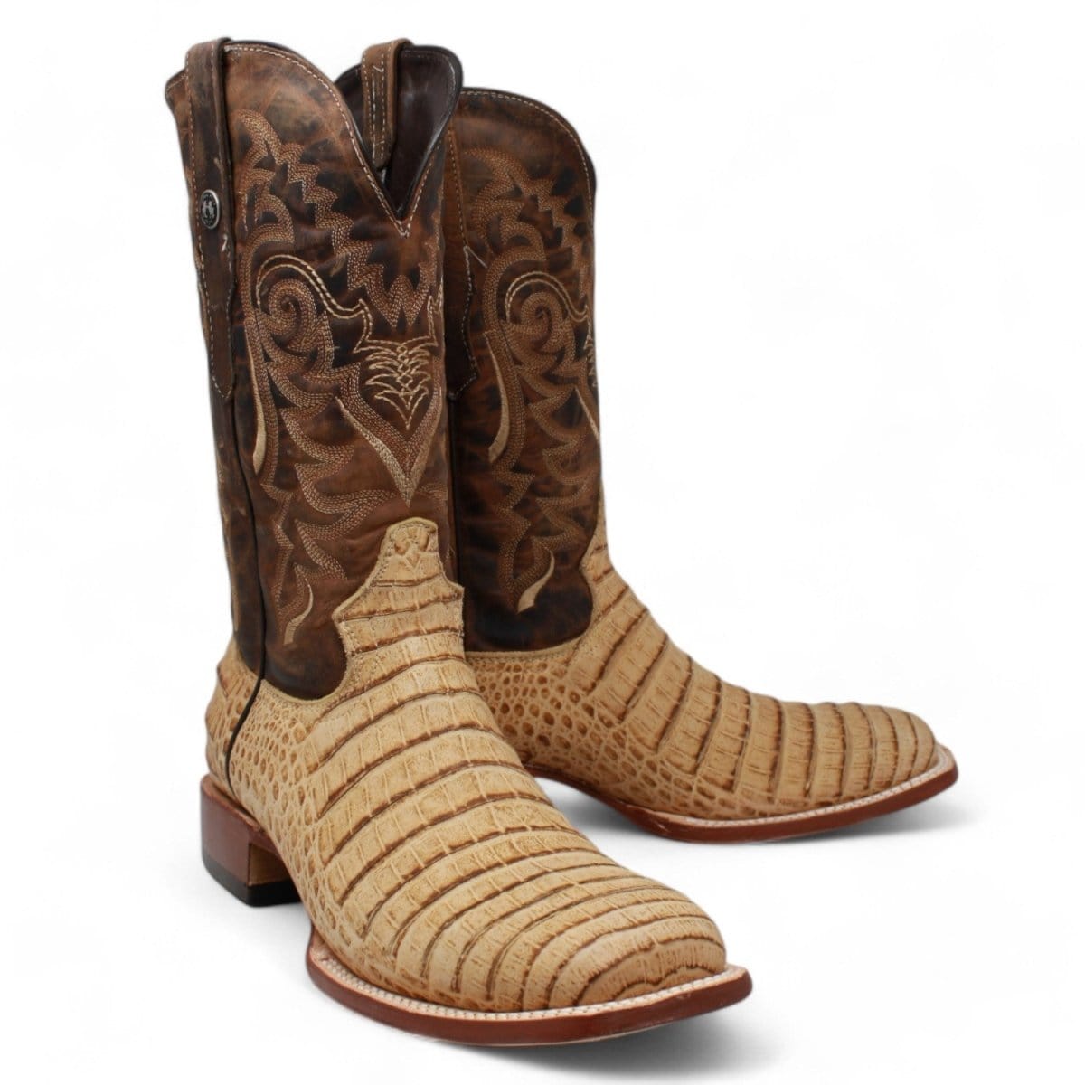 Tanner Mark Boots Boots Tanner Mark Men's Midland Print Caiman Belly Square Toe Boots Antique Saddle TM207005