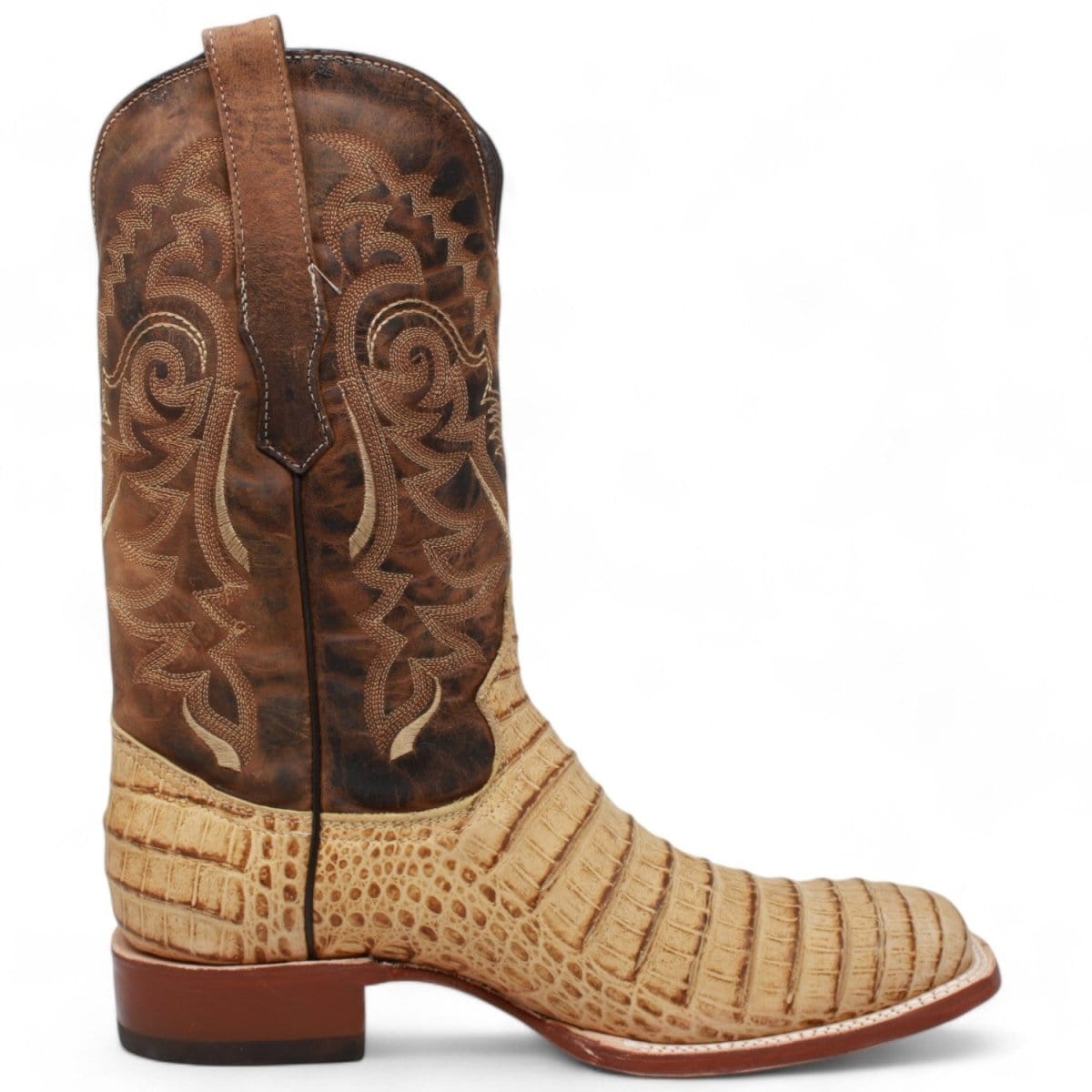 Tanner Mark Boots Boots Tanner Mark Men's Midland Print Caiman Belly Square Toe Boots Antique Saddle TM207005