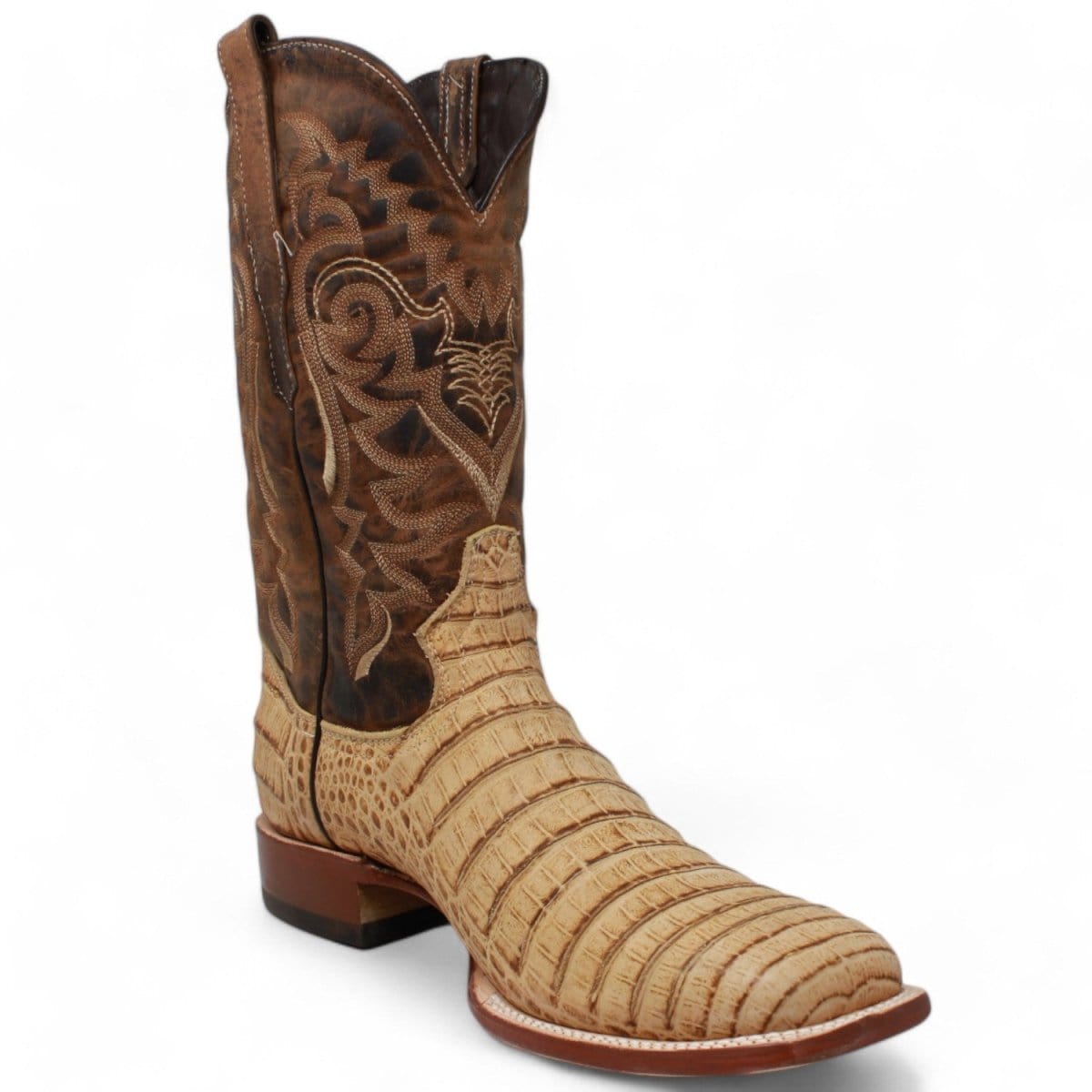 Tanner Mark Boots Boots Tanner Mark Men's Midland Print Caiman Belly Square Toe Boots Antique Saddle TM207005