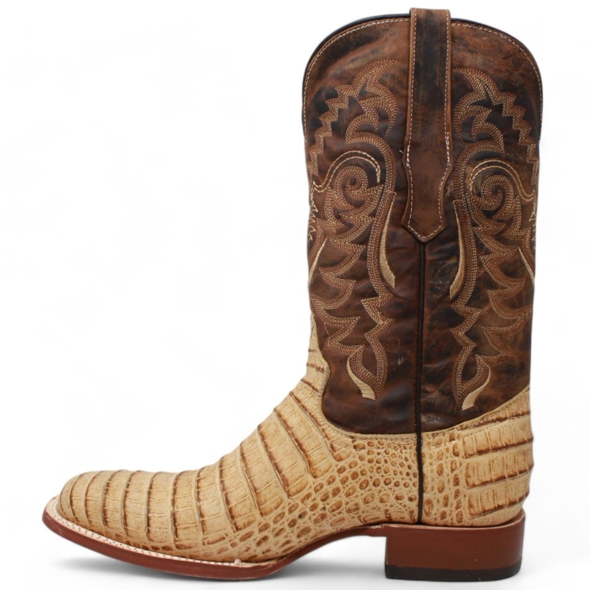 Tanner Mark Boots Boots Tanner Mark Men's Midland Print Caiman Belly Square Toe Boots Antique Saddle TM207005