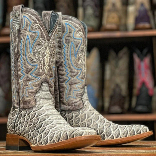 Tanner Mark Boots Boots Tanner Mark Men's Paxton Python Print Square Toe Boots Natural TM205551