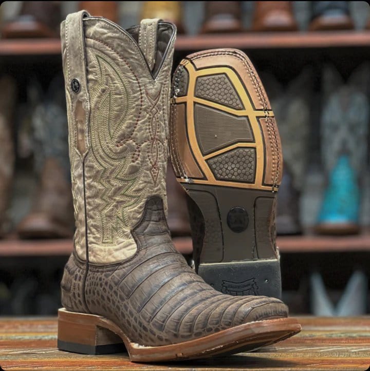 Tanner Mark Boots Boots Tanner Mark Men's Print Caiman Belly Square Toe Boots Brown TM205561