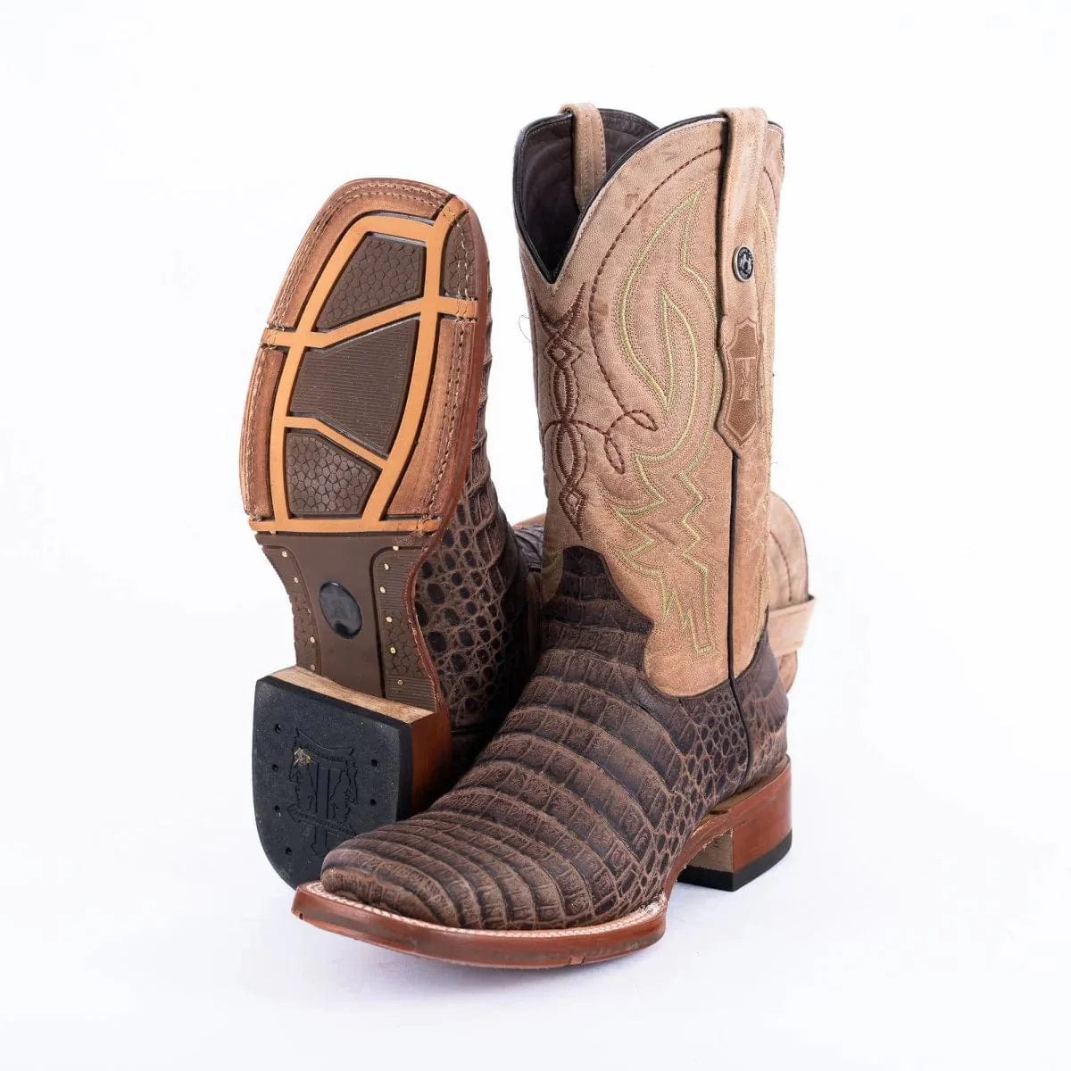 Tanner Mark Boots Boots Tanner Mark Men's Print Caiman Belly Square Toe Boots Brown TM205561