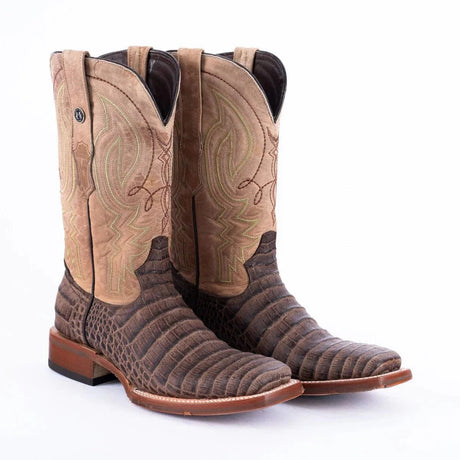 Tanner Mark Boots Boots Tanner Mark Men's Print Caiman Belly Square Toe Boots Brown TM205561