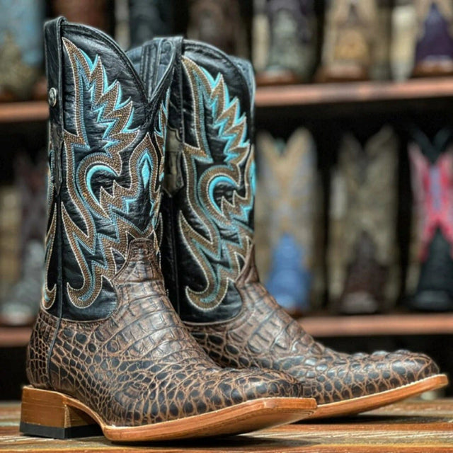 Tanner Mark Boots Boots Tanner Mark Men's Print Caiman Hornback Square Toe Boots Matte Brown TM205529