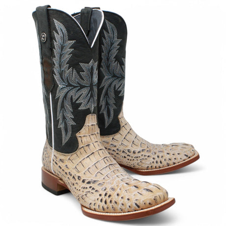 Tanner Mark Boots Boots Tanner Mark Men's Print Caiman Hornback Square Toe Boots Natural TM205573