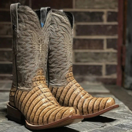 Tanner Mark Boots Boots Tanner Mark Men's Print Caiman Tail Square Toe Boots Oryx TM207509