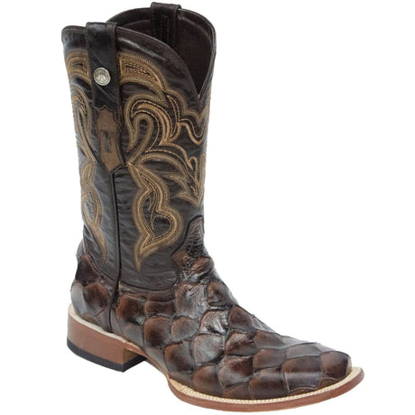 Tanner Mark Boots Boots Tanner Mark Men's Print Monster Fish Square Toe Boots Brown TM201716