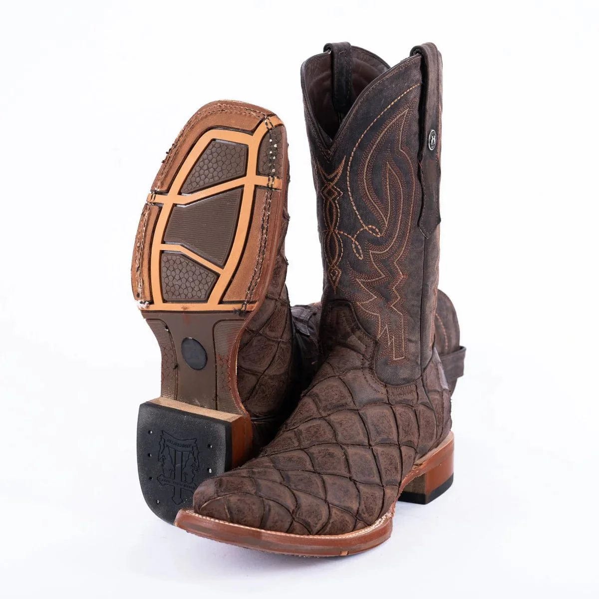 Tanner Mark Boots Boots Tanner Mark Men's Print Monster Fish Square Toe Boots Brown TM205558